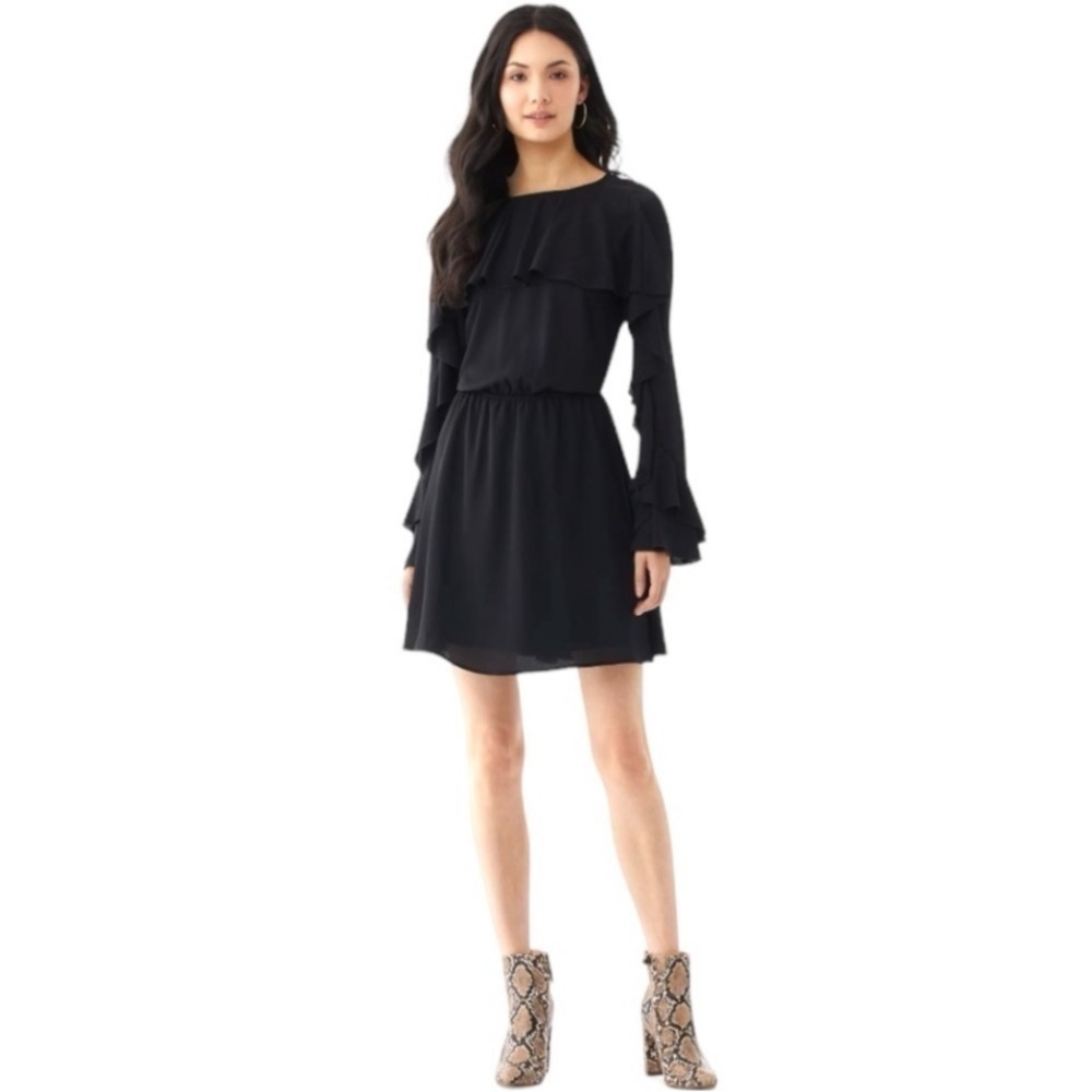 Scoop Festive Women's flirty black Ruffle Fitted Waist classic versatile Dress
